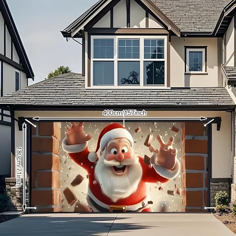 Christmas Santa Claus Brick Wall Breaker Garage Door Banner 240x180cm Indoor Outdoor Decor - Image 3